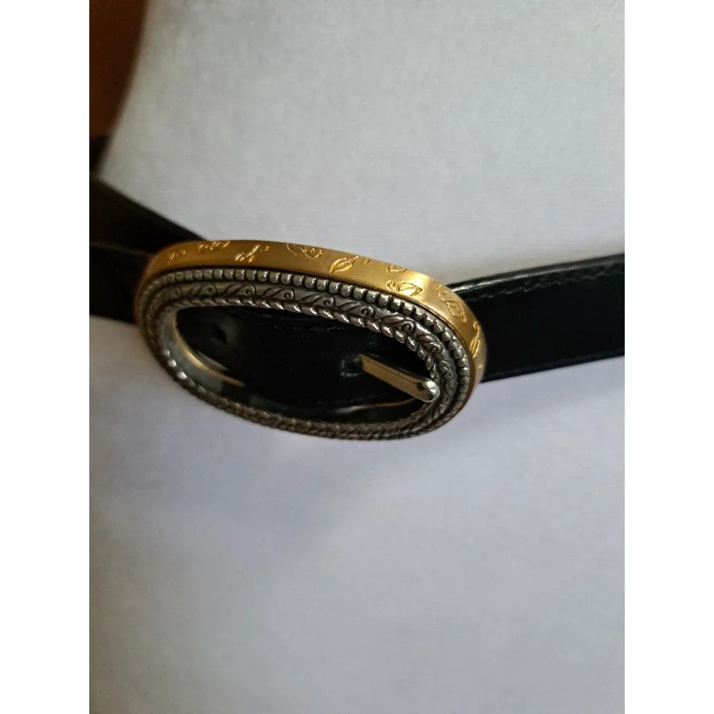 Brighton Women's Reversible Leather Black/Brown Belt Silver/Gold Tone Buckle M-L
